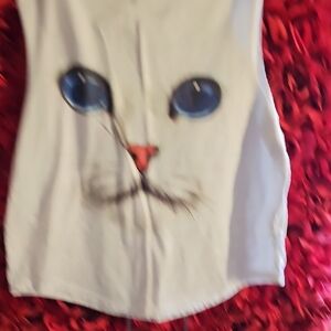 UK2LA White Cat Face Graphic Tank Top with Blue Eyes Size Medium